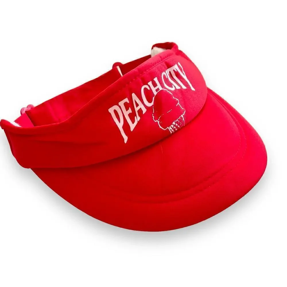 Set of 2 Vintage Peach City Ice Cream Red Beach Visor 1980’s Adjustable